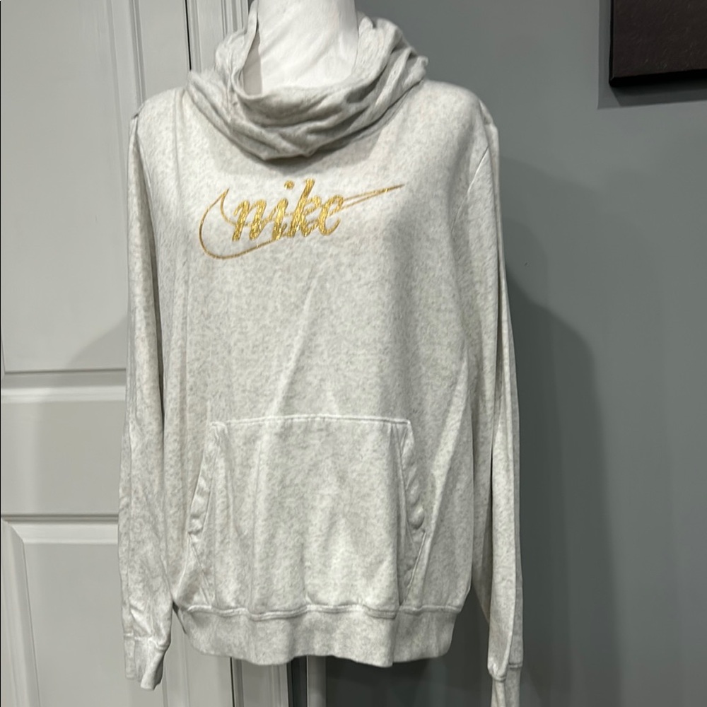 Nike Light Gray Hoodie with Gold Logo